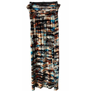 Cynthia Rowley Orange Blue Patterns Long Stretch Maxi Skirt